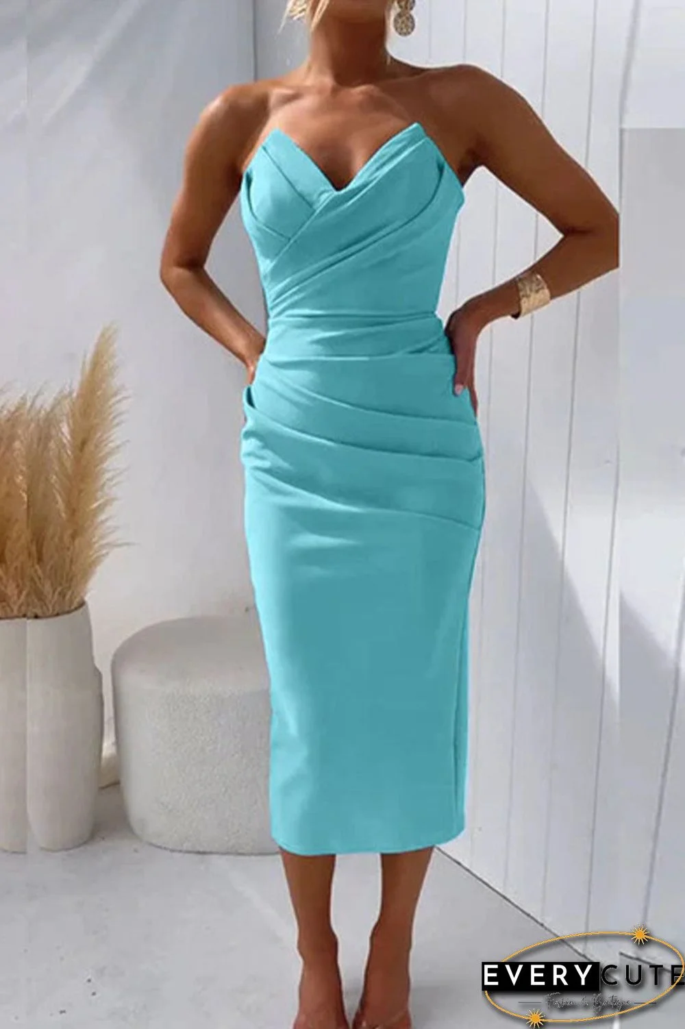Sexy Formal Solid Fold V Neck Evening Dresses(8 Colors)