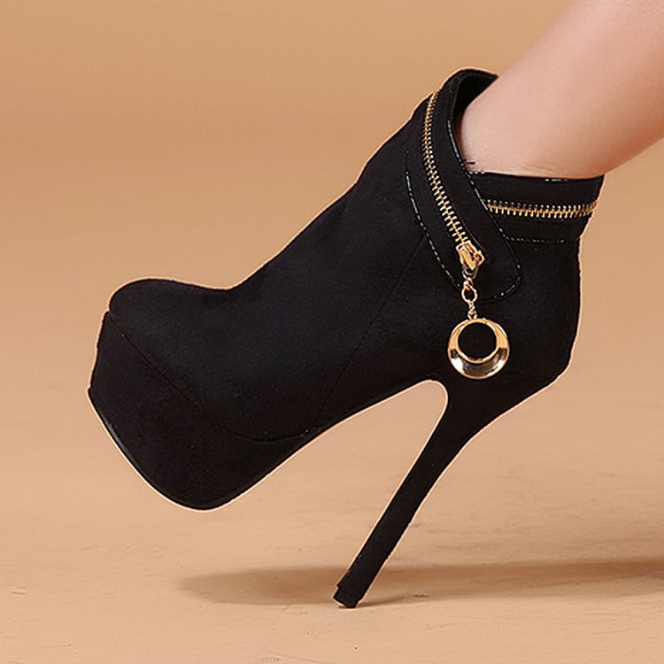 Black Platform Boots Stiletto Heel Suede High Heel Shoes image 1