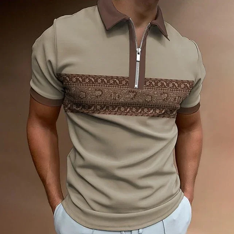BrosWear Men's Vintage Turndown Street Casual Polo Shirt