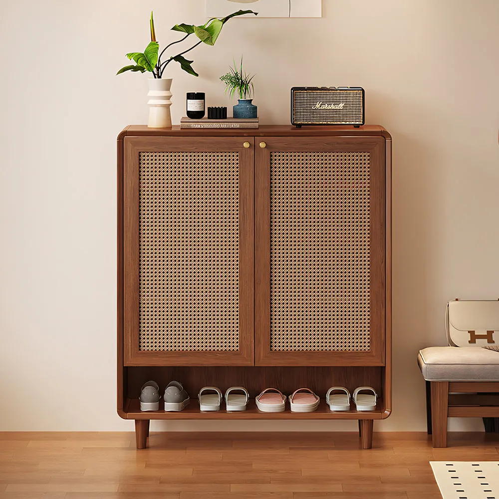 1960's　チーク　ウッド　フレンチ　カービング　ジュエリー　ボックス　脚付 Mid-Century Rattan Shoe Cabinet with 2 Doors Walnut Wood Entryway Sto