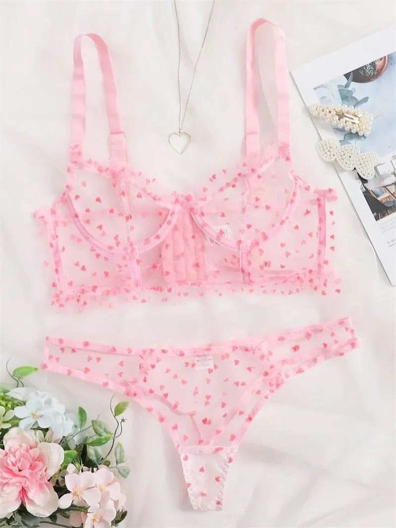 Ellolace Sexy Lingerie Exotic Sets Lace Polka Dot Underwear Set Ruffled