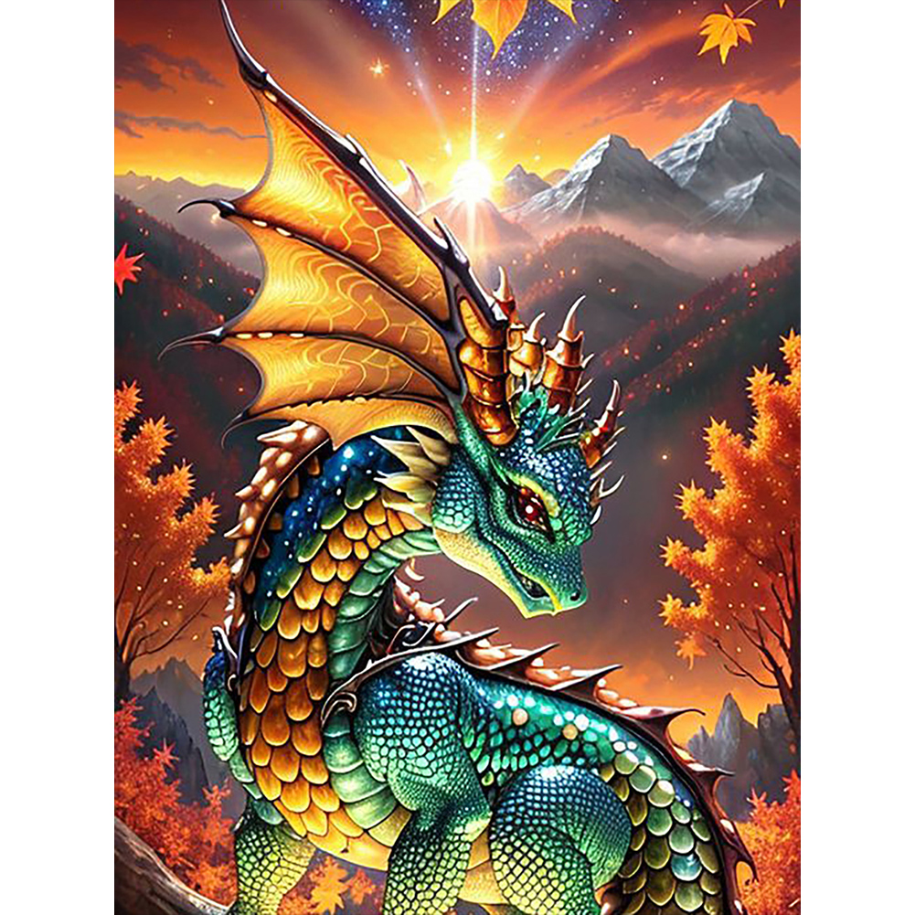 Dragon And Sunrise 30*40CM (Canvas) Full Round Drill Diamond Painting