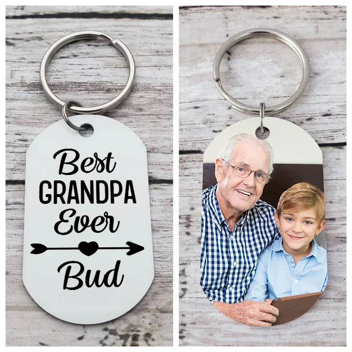 Personalized Photo and Name Keychain for Grandpa "Best Grandpa Ever" Grandparents' Day Gift 