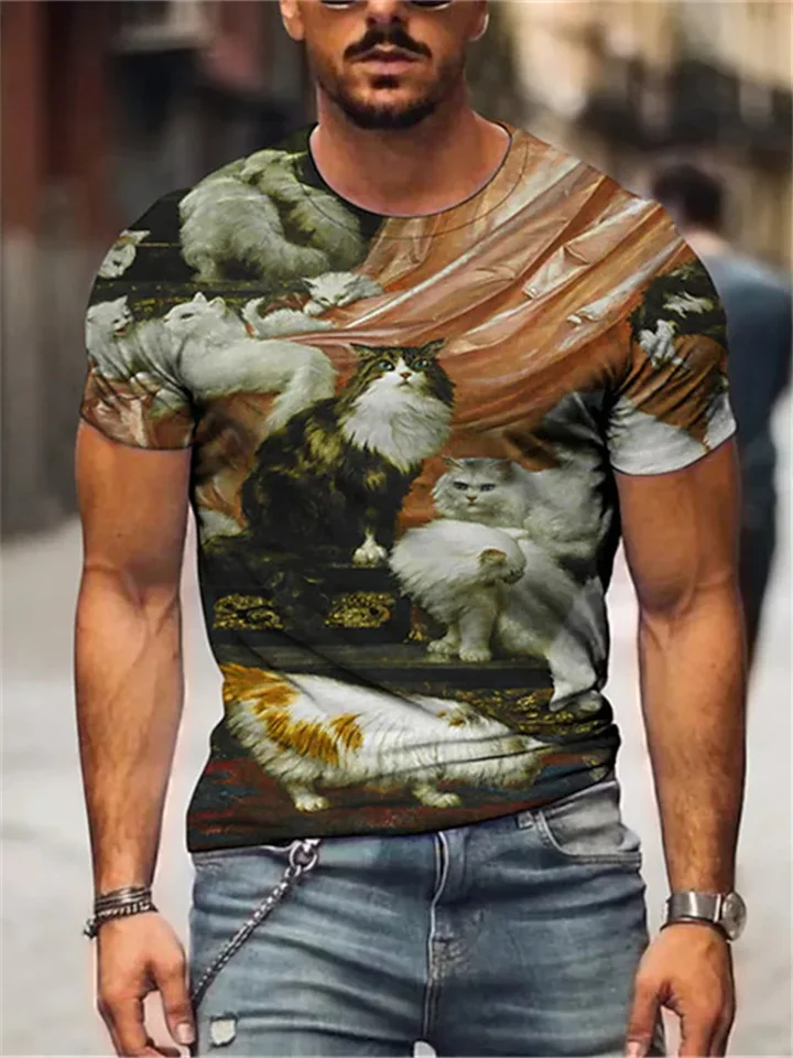 Men's T shirt Tee Funny T Shirts Animal Cat Crew Neck A B C D E 3D Print Plus Size Casual Daily Short Sleeve Clothing Apparel Basic Designer Slim Fit Big and Tall