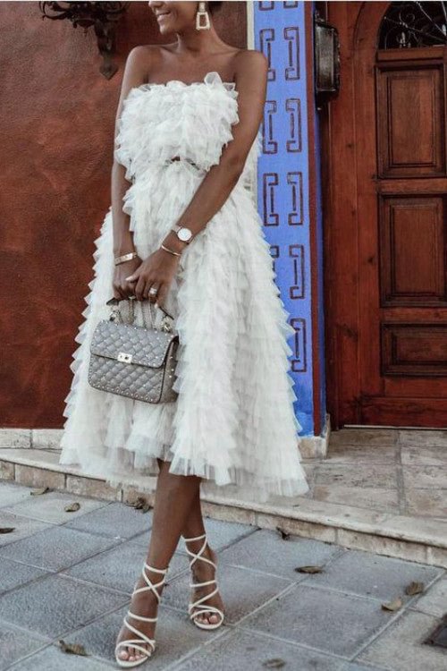 White Tulle Backless Bandeau Dress - Shop Trendy Women's Clothing | LoverChic