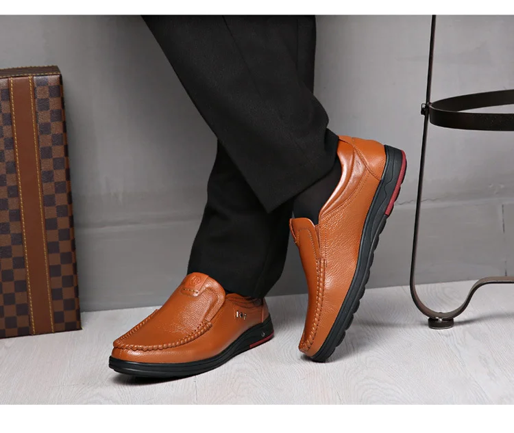 Mens Genuine Leather Soft Insole Casual Business Slip On Loafers  Stunahome.com