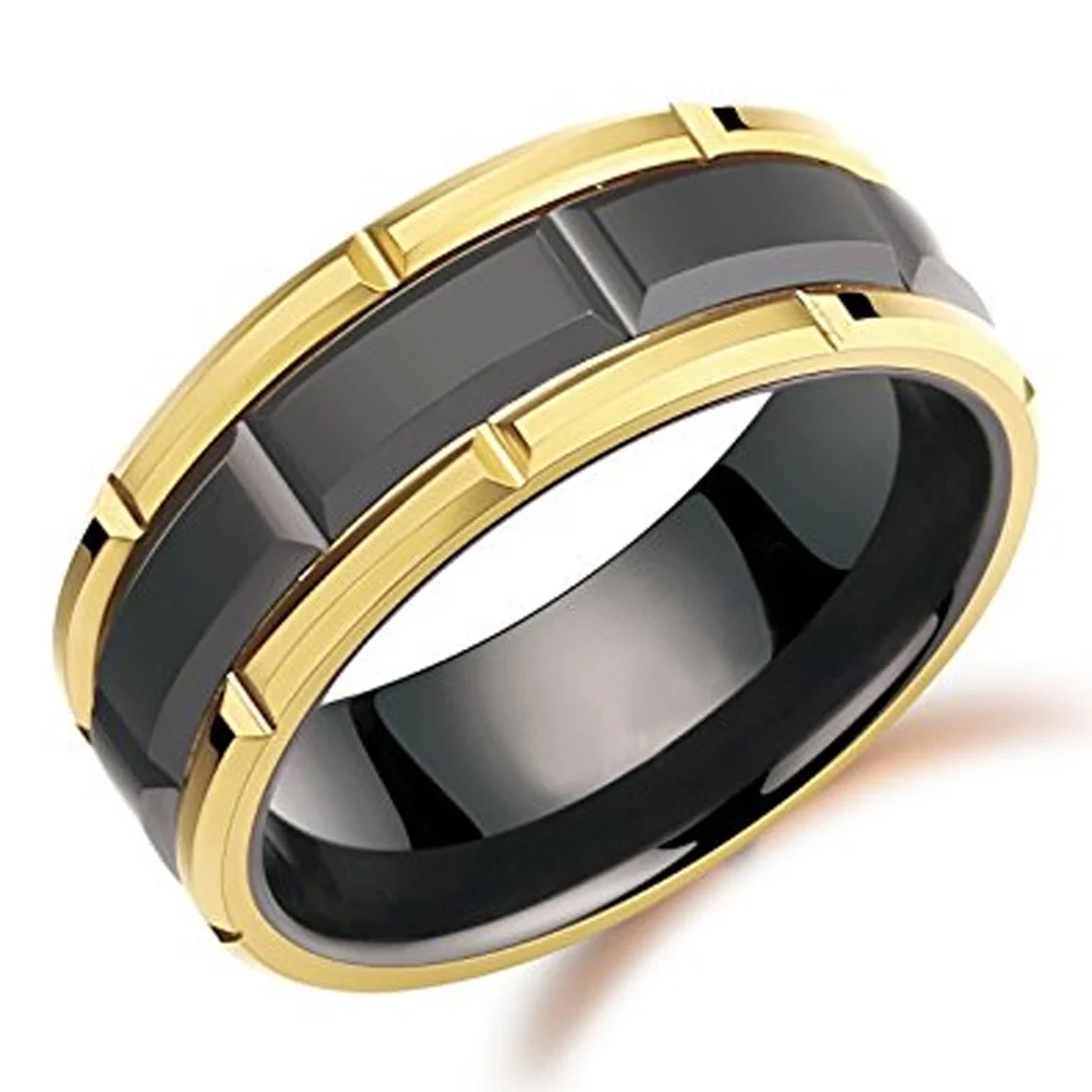 Women's or Men's Tungsten Wedding Band Rings,Duo Tone Black and Yellow Gold Tone Brick Pattern Tungsten Wedding Bands With Tungsten Ring Mens And Womens For 4MM 6MM 8MM 10MM