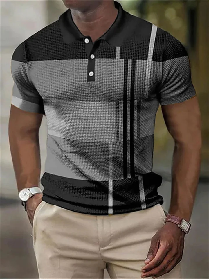 Men's Polo Shirt Golf Shirt Waffle Polo Shirt Striped Graphic Prints Geometry Turndown Black Yellow Pink Red Blue 3D Print Outdoor Street Short Sleeves Button-Down Print Clothing Apparel Fashion-JRSEE