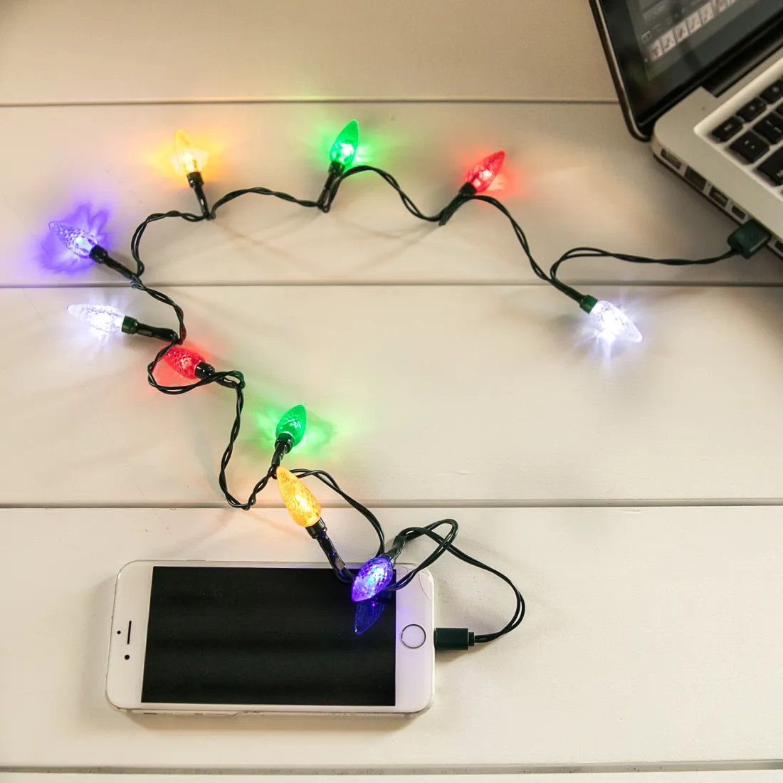 Lanyazet Christmas Light Phone Charger Cable - 50inch 10 LED Multicolor USB Charging Cable