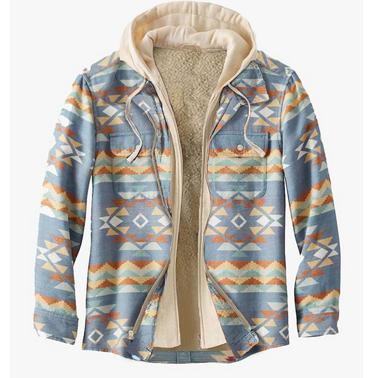 Ethnic Geometric Texture Fleece Outdoor Jacket