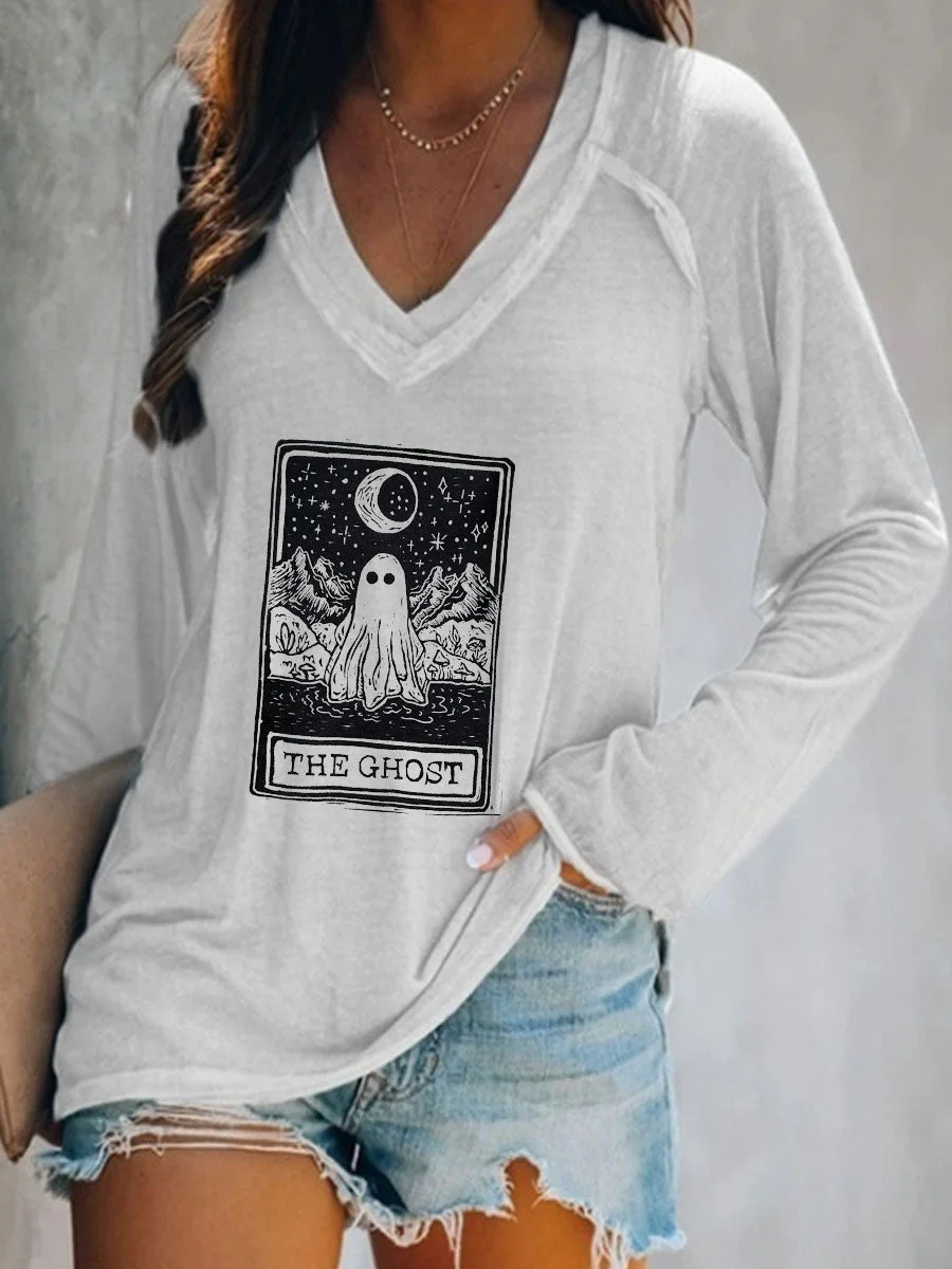The Ghost Halloween V-neck Long Sleeve T-shirt