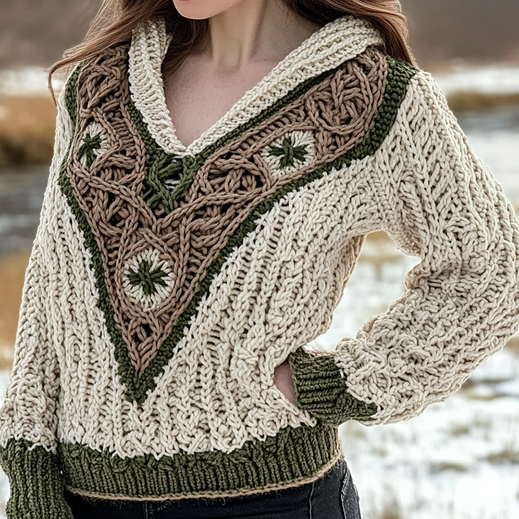 Women's Irish Celtic Knotted Jacquard Pocket Ireland's Hooded Sweater