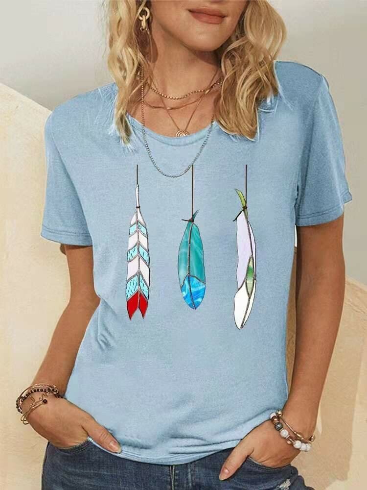 Cartoon Fish Print O neck Short Sleeve Casual T Shirt For Women P1841876