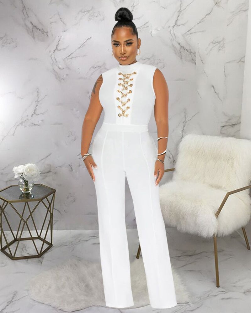 HIGH NECK WIDE FLARED JUMPSUIT LIBERTINE LADY