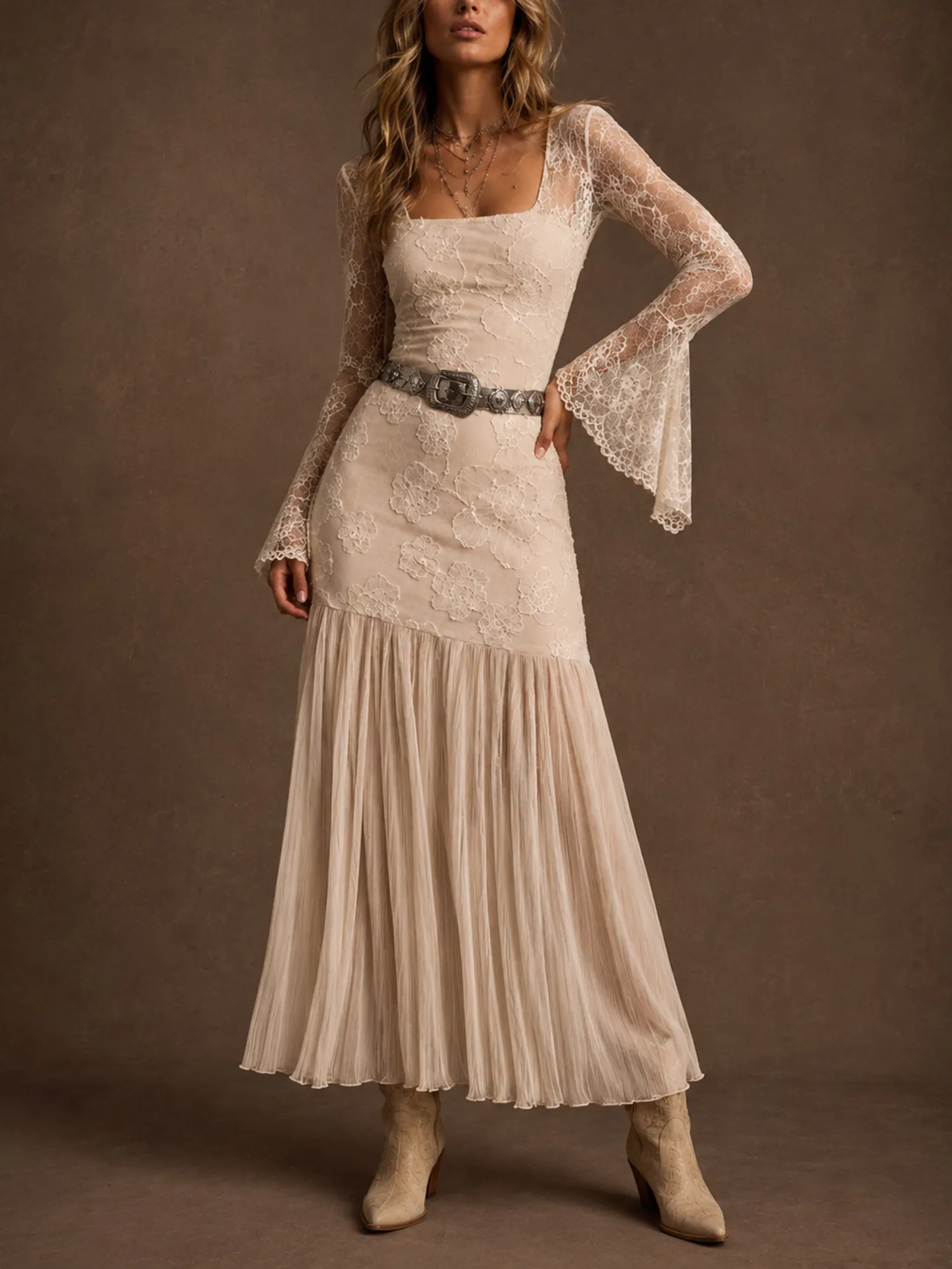 boho engagement dress Lxhome Ivory Underlay Western Wedding Elopement Bridal Dresses for Bride Beach Wedding Gown with Sleeves One Size at Amazon Women's Clothing store rehearsal dinner party This Boho + Tropical Engagement