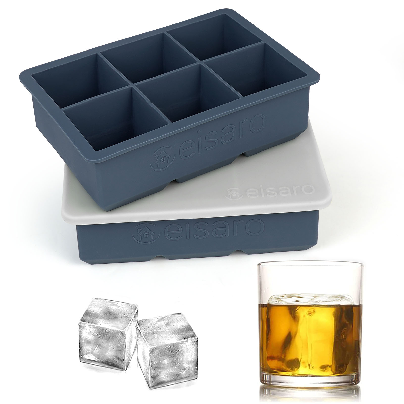 Large Ice Cube Trays, Reusable Silicone 6-ice Cube Molds With