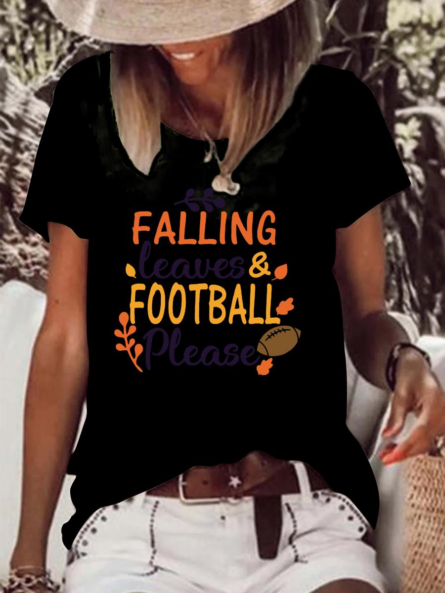 Falling Leaves and Football Please Raw Hem Tee-Guru-buzz