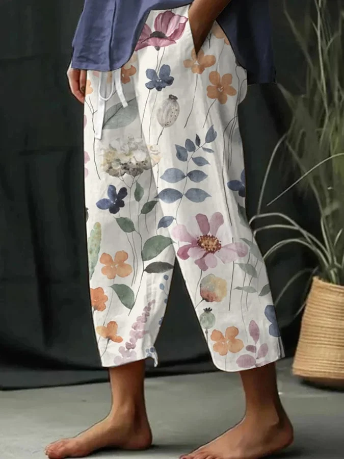 Women'S Classic Floral Print Wide-Leg Pants socialshop