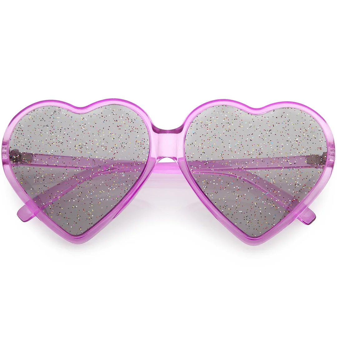 Women's Novelty Oversize Heart glasses Smoke Glitter Lens 62mm