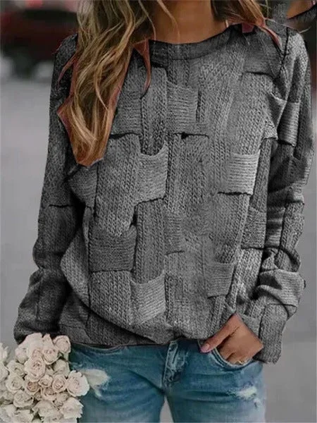 Long Sleeve Round Neck Printed Loose Pullover Woman