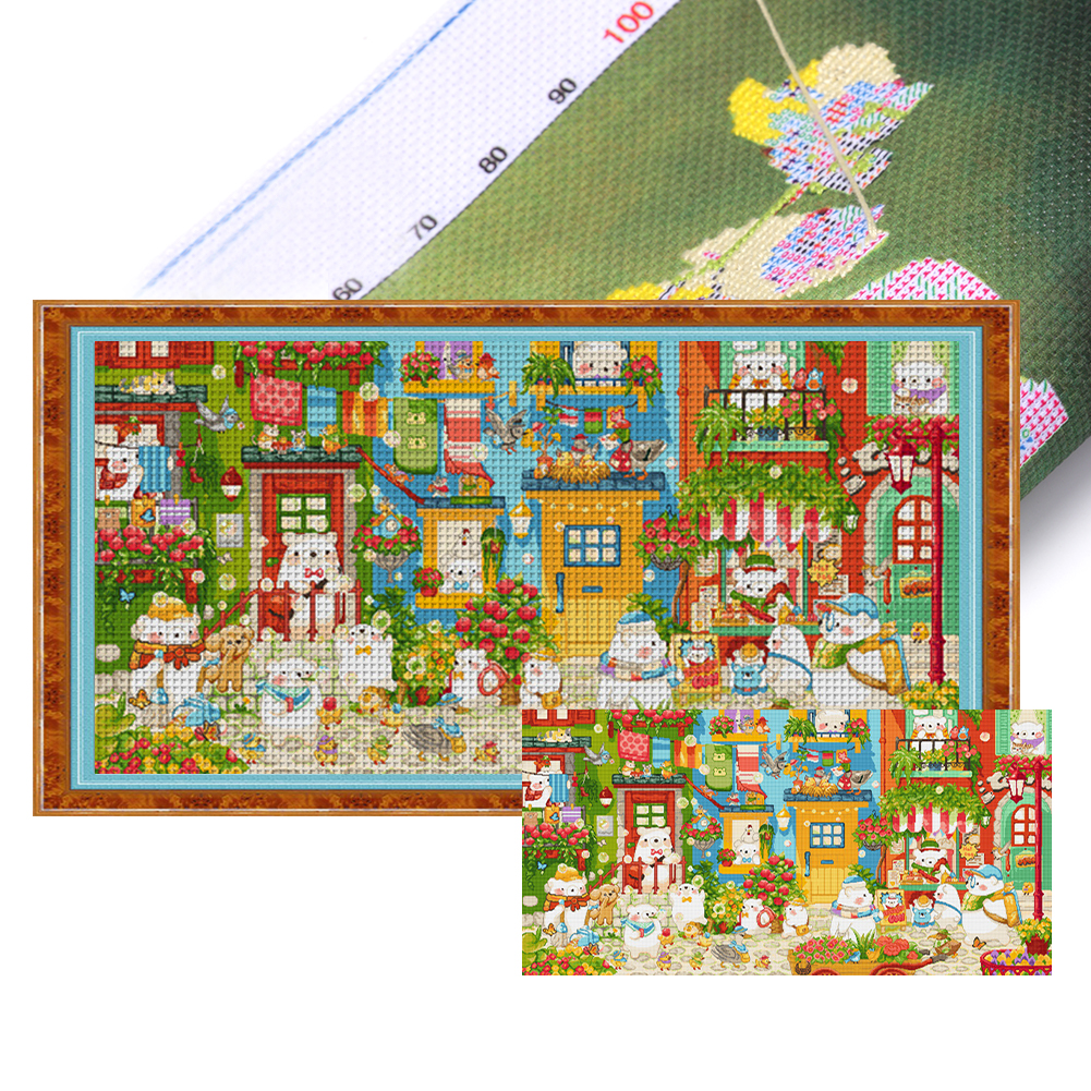 Bear Fairytale Town Full 11CT Pre-stamped Canvas(165*85cm) Cross Stitch(backstitch)