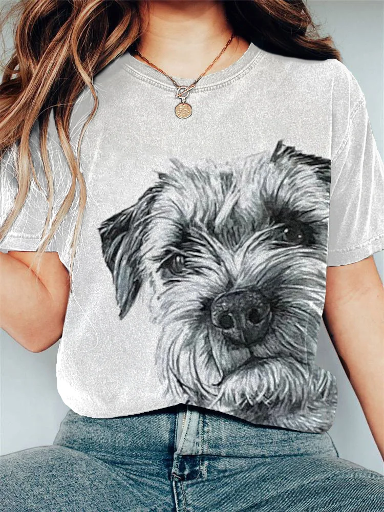 Border Terrier Dog Art Print Short Sleeve T-Shirt