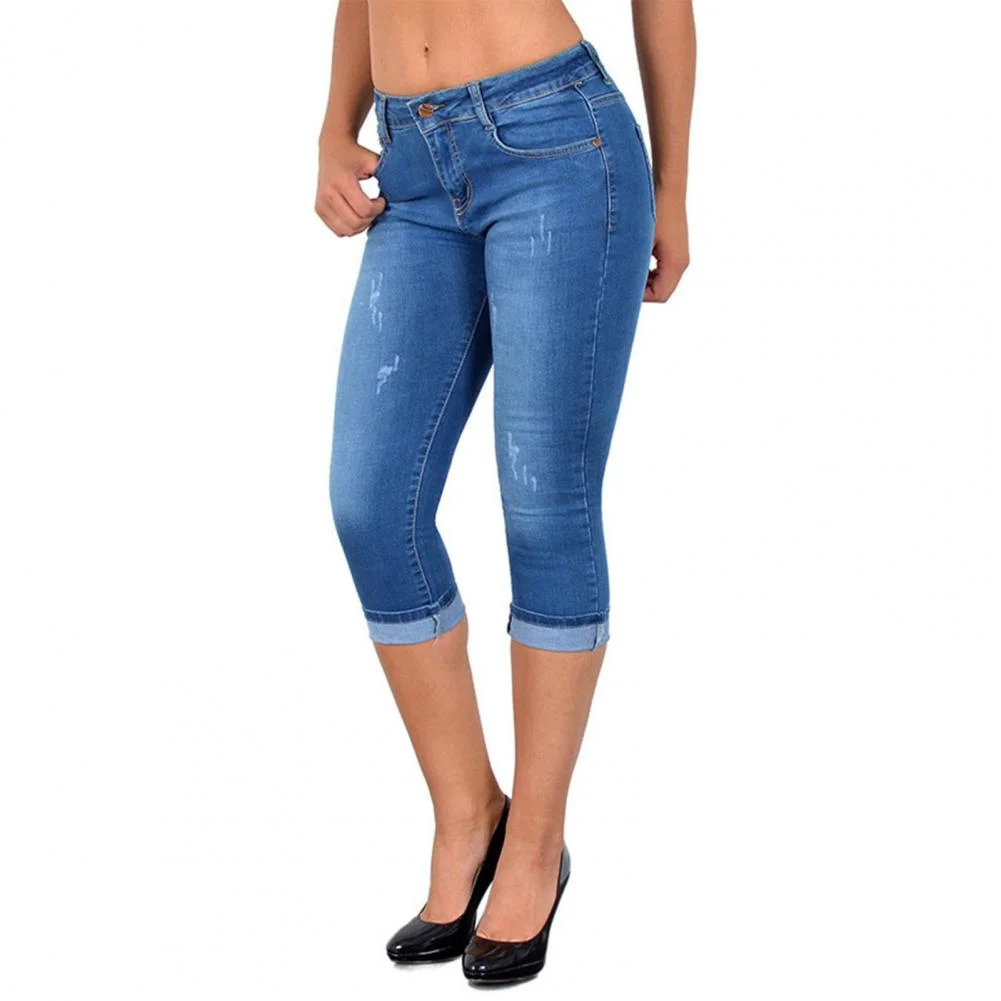 Women Jeans High Waist Cropped Denim Capri Pants Shrink Resistant Calf-Length Pencil Pants Butt-lifting Pencil Trouser For Daily