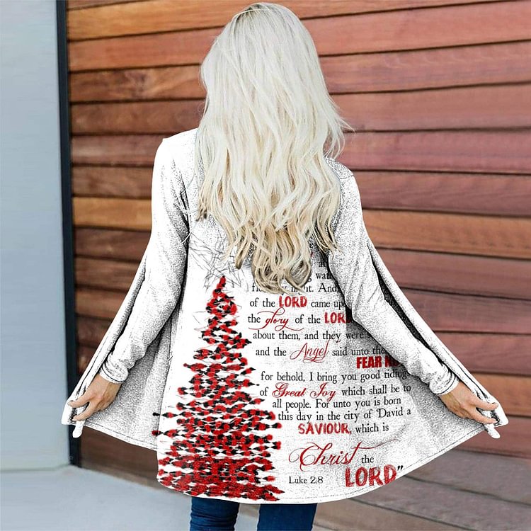 VChics Christmas Bible Truth Print Long Sleeve Duster Kimono