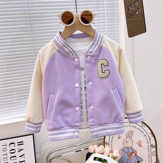 【18M-11Y】Unisex Kids Multicolor Letter Print Baseball Jacket