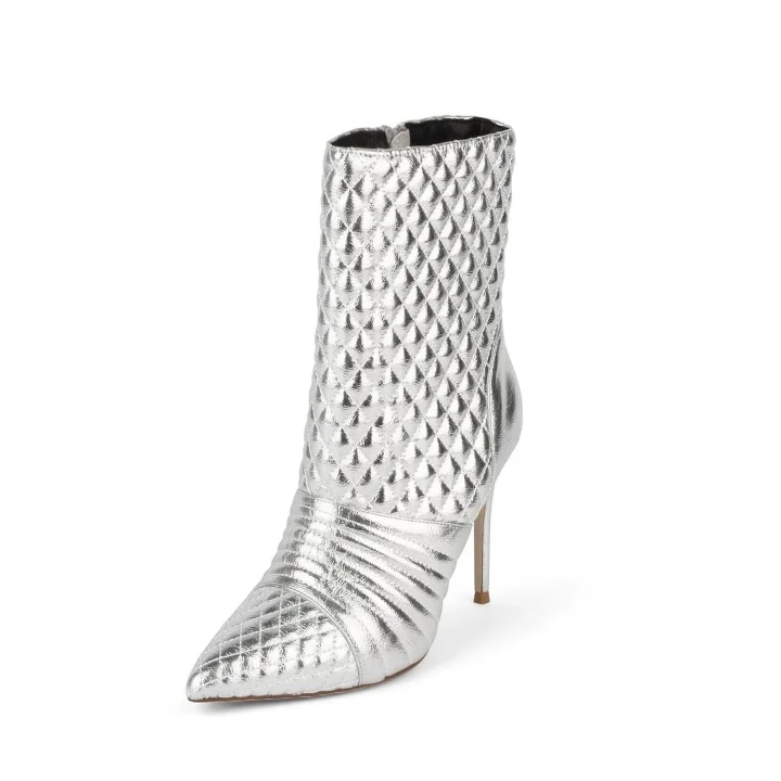 Silver Pointed Toe Stiletto Ankle Boots Vdcoo