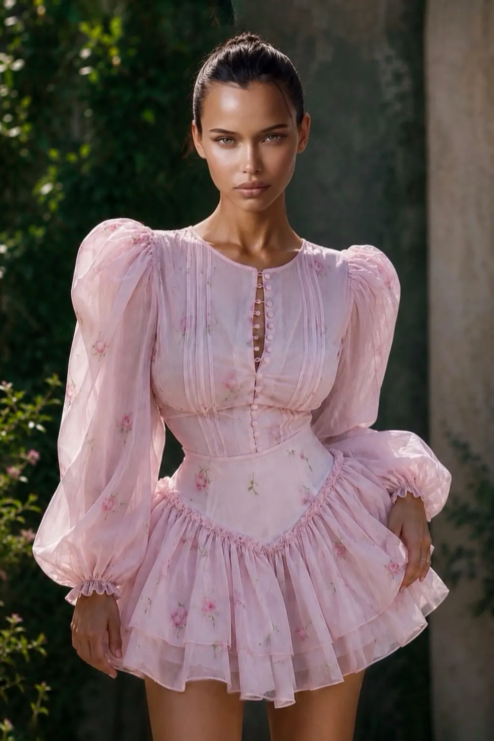 Stylish Jewel Neck Long Sleeves High-Waisted Short Homecoming Dress With Pleated | XH0015 Wellcucu