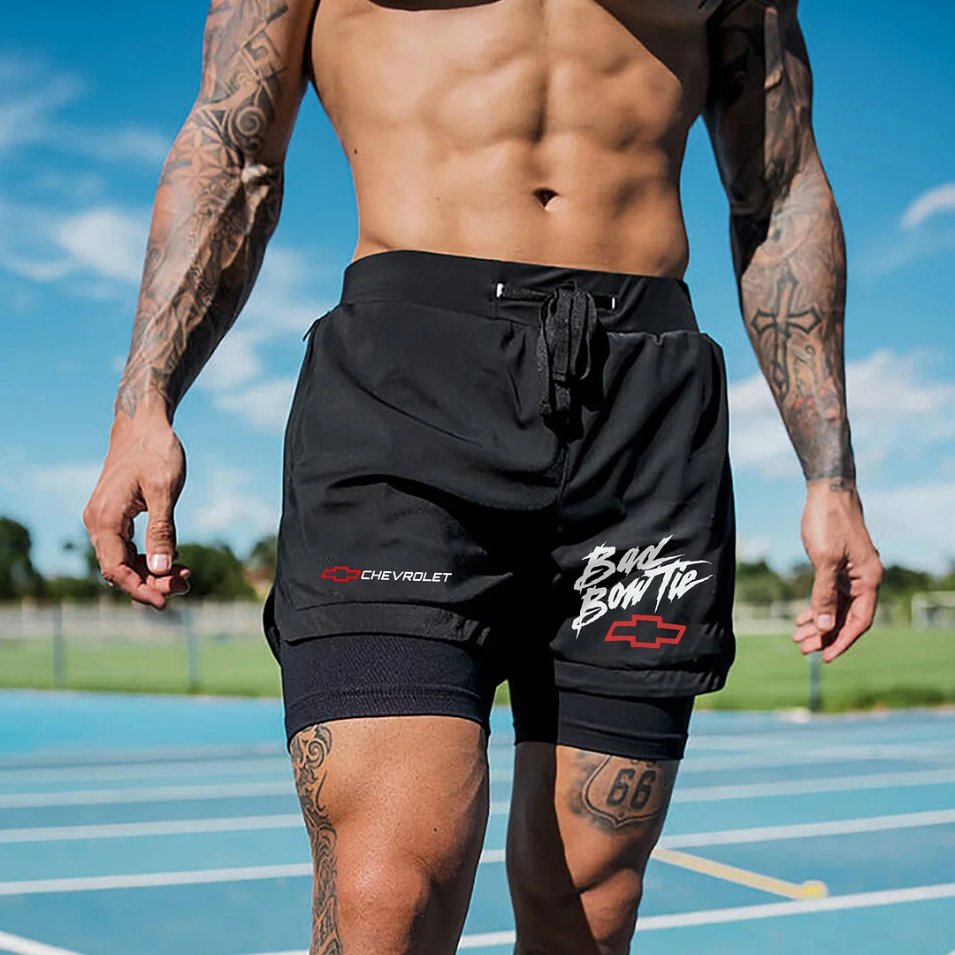 Chevrolet Bad Bowtie Print Men's All-In-One Fitness Shorts - Devcarry