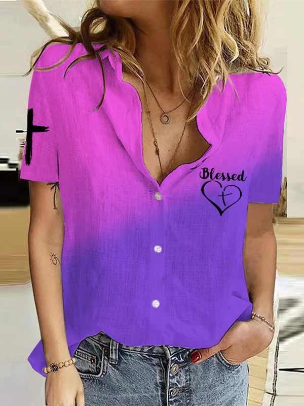 Blessed Heart Gradient Short-Sleeve Blouse