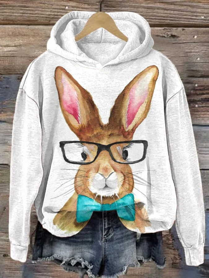Women's Rabbit Print Hooded Sweatshirt