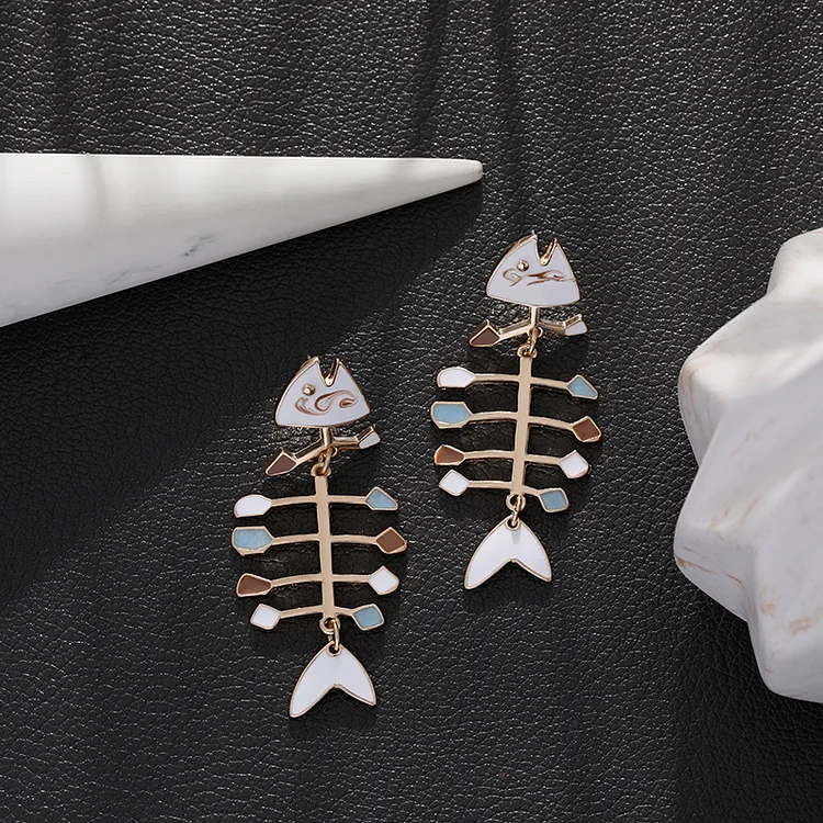 Personalized Fish Skeleton Stud Earrings