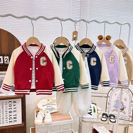 【18M-11Y】Unisex Kids Multicolor Letter Print Baseball Jacket