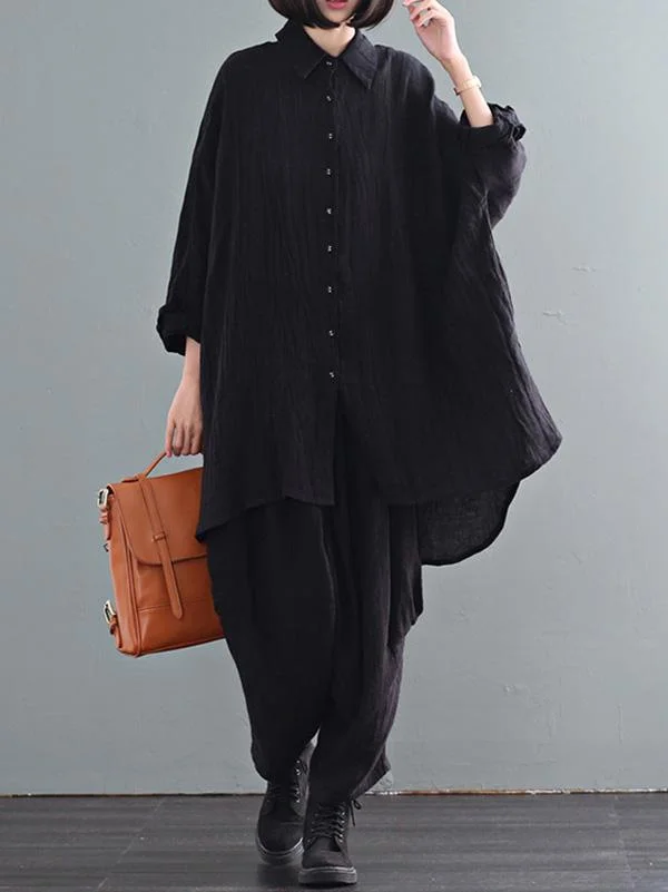 Casual Solid Linen Long Blouse