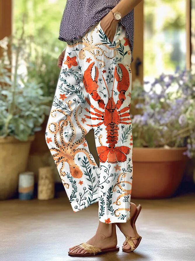 Women's Beach Lobster Octopus Print Loose Casual Pants socialshop