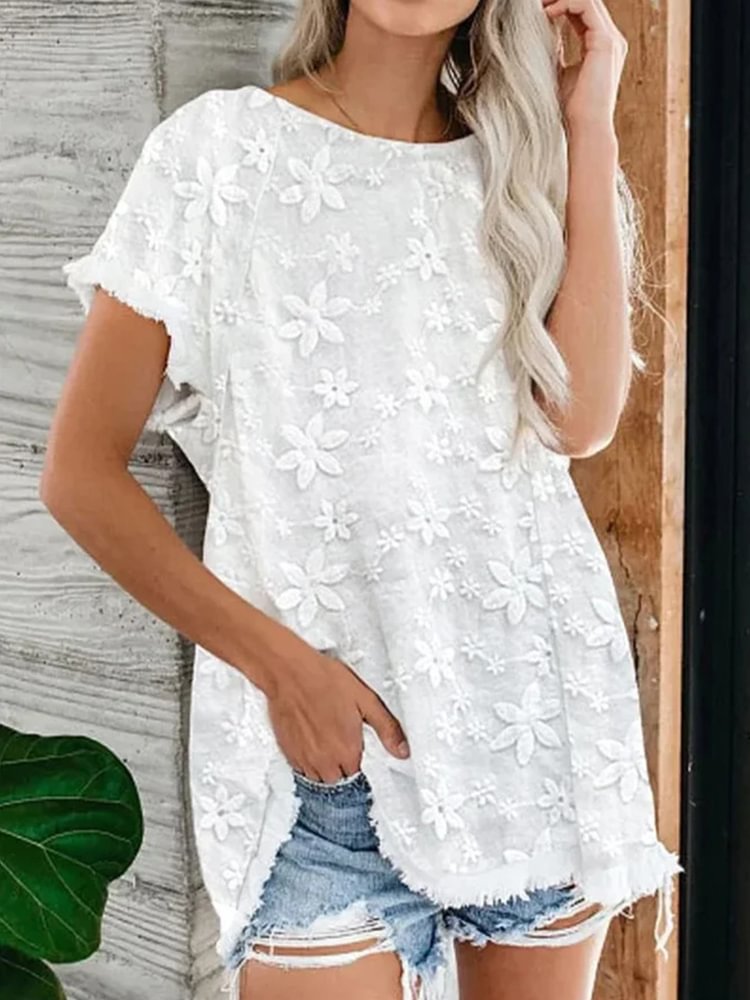 Floral Lace Short Sleeve Casual Shirt