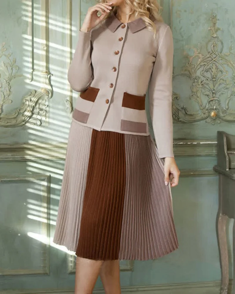 Suit cardigan top + skirt knitting