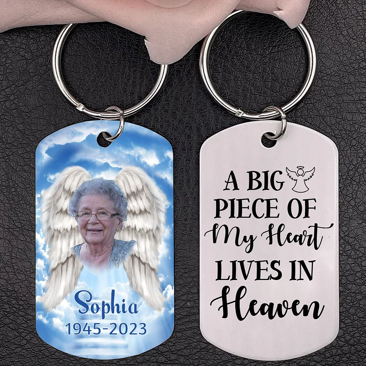 Personalized Photo Keychain Memorial Gift "A Big Piece of My Heart Lives in Heaven"
