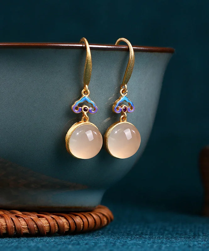 Vintage Colorblock Copper Overgild Gem Stone Drop Earrings
