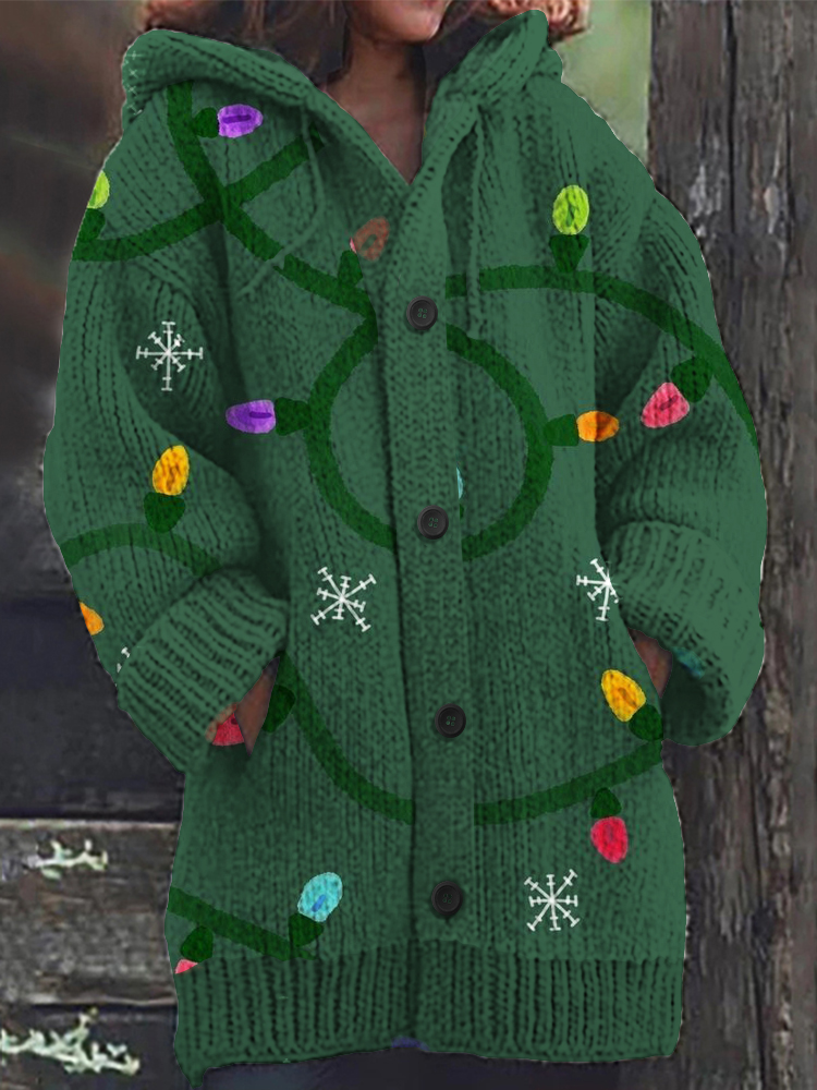 Comstylish Women's Christmas Lights Print Sweater Cardigan