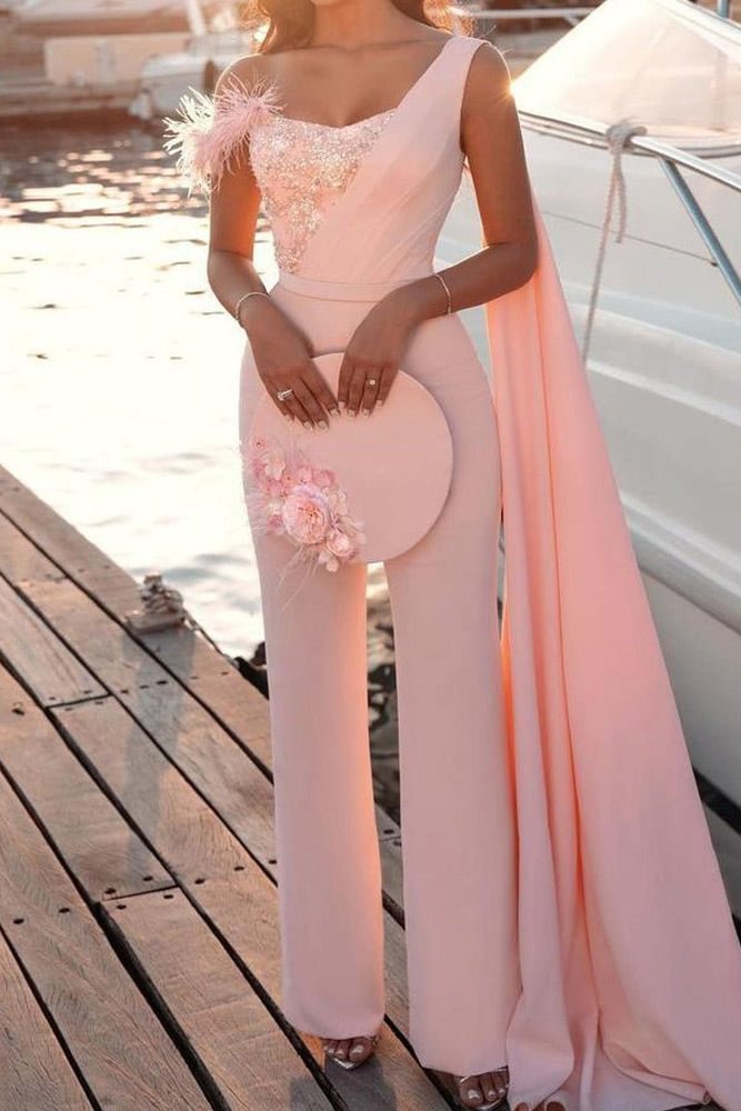 Chic Pearl Pink One Shoulder Jumpsuit - BlackFridayBuys