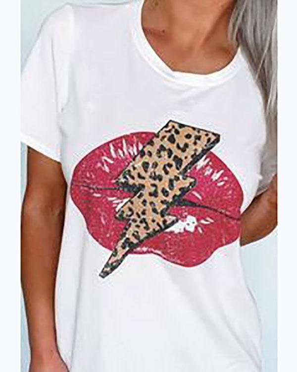 Lip Lightning Print White T-shirt - Chicaggo