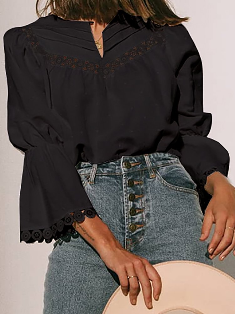 Chic Hollow Out Solid Color 3/4 Sleeve Blouse P1542091