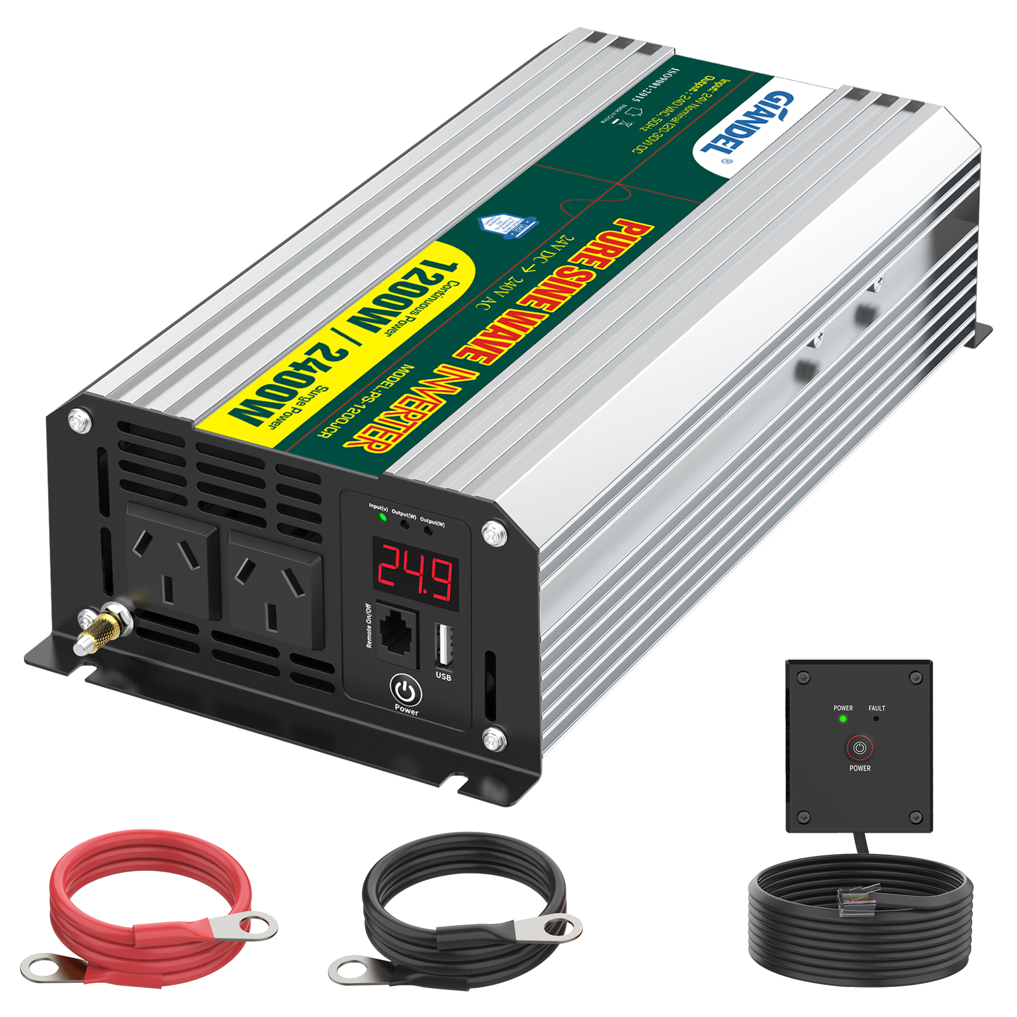 Giandel 1200W Pure Sine Wave Power Inverter 24V DC to 240V AC with 4.5M  Remote Controller