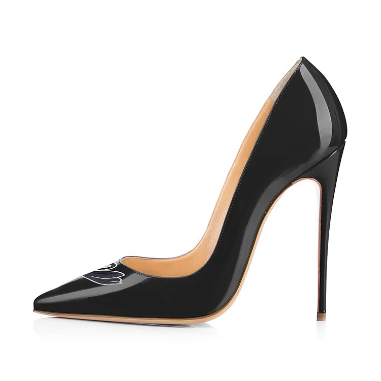 Black Swan Floral Pointy Toe Stiletto Heel Pumps for Office Wear Vdcoo