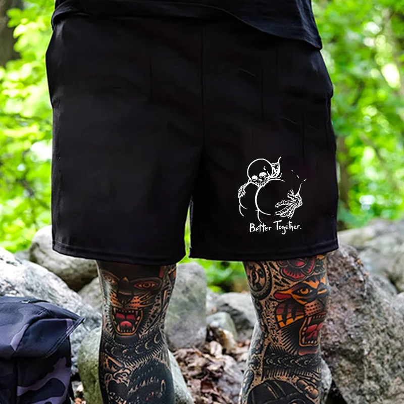 BETTER TOGHTHER Skull with Naked Ass Graphic Black Print Shorts