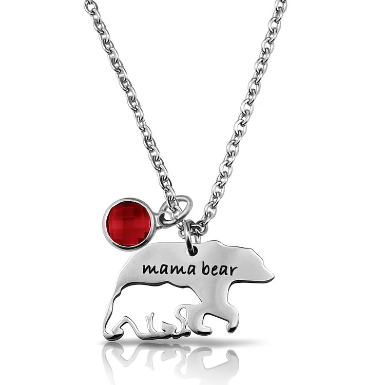Hollow Mama Bear Stainless Steel Birth Stone Necklace